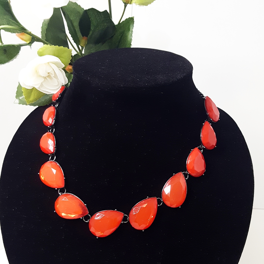 Vintage ❤Chunky Choker Red Teardrops Short Necklace